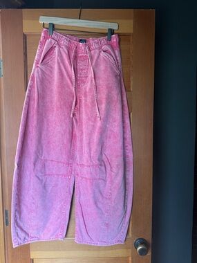 GAP Pink Washed Barrel Leg Drawstring Pants